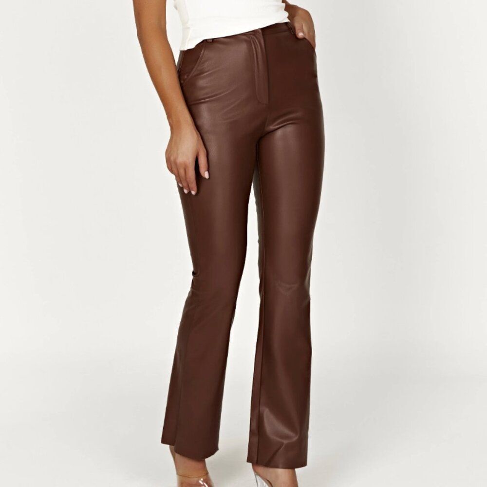 Women Meshki Tyra Straight Leg Faux Leather Pants in Brown